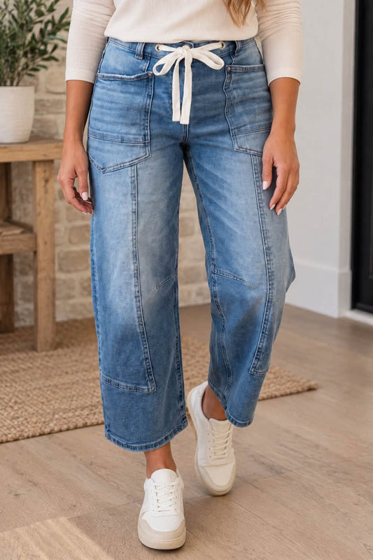 Blue Tie Ankle Jeans