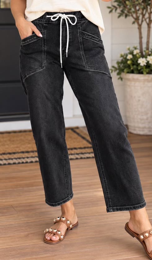 Black Drawstring Denim Pants