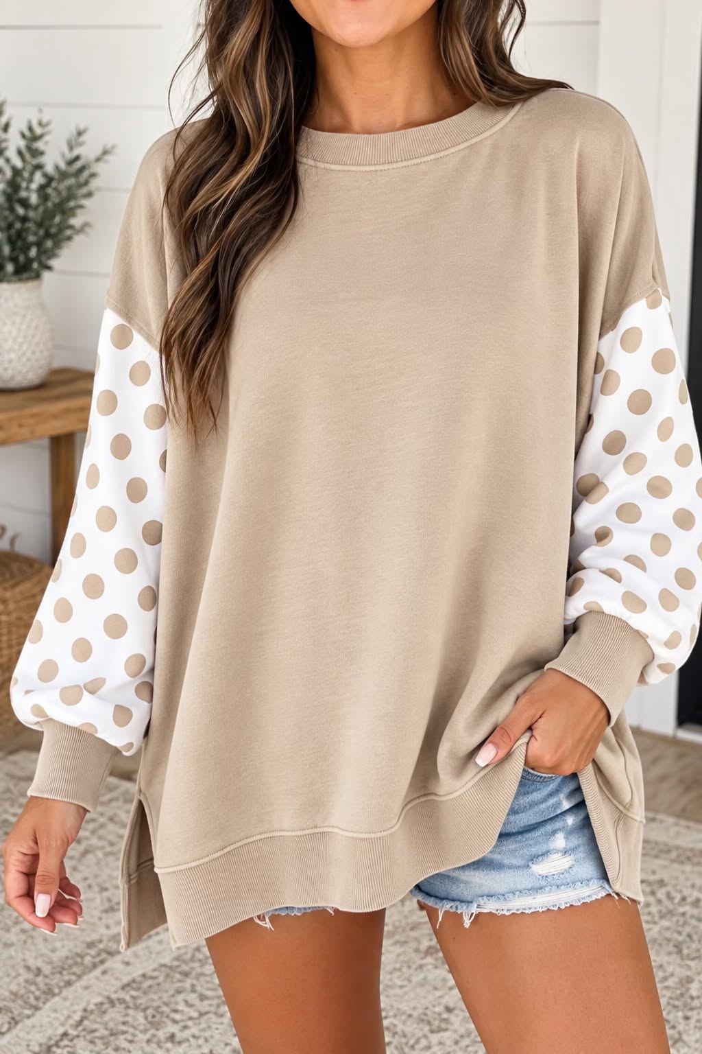 Khaki Polka Dot Pullover