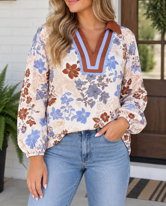 PLUS White Floral V Neck Blouse