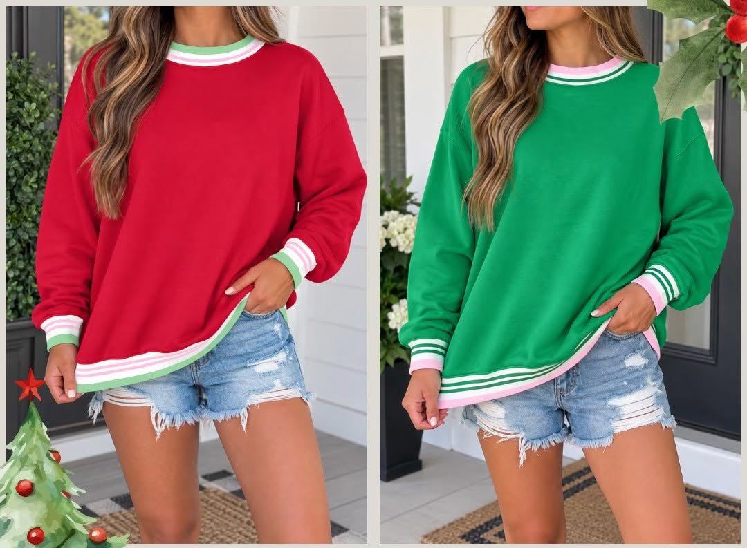 Striped Trim Sweatshirt (2 Colors)