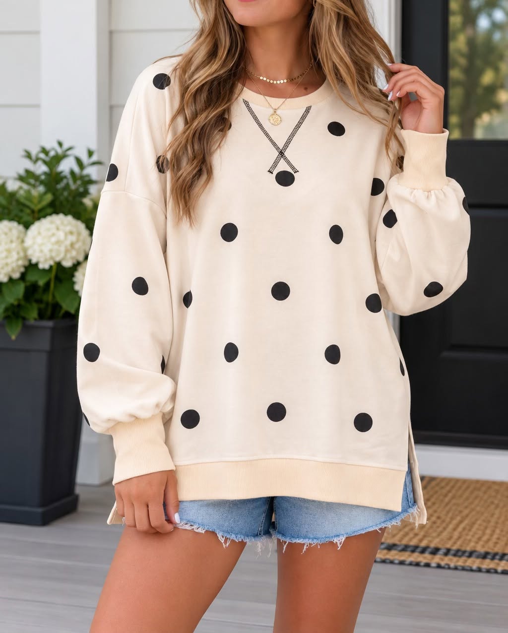 Beige Polka Dot Pullover
