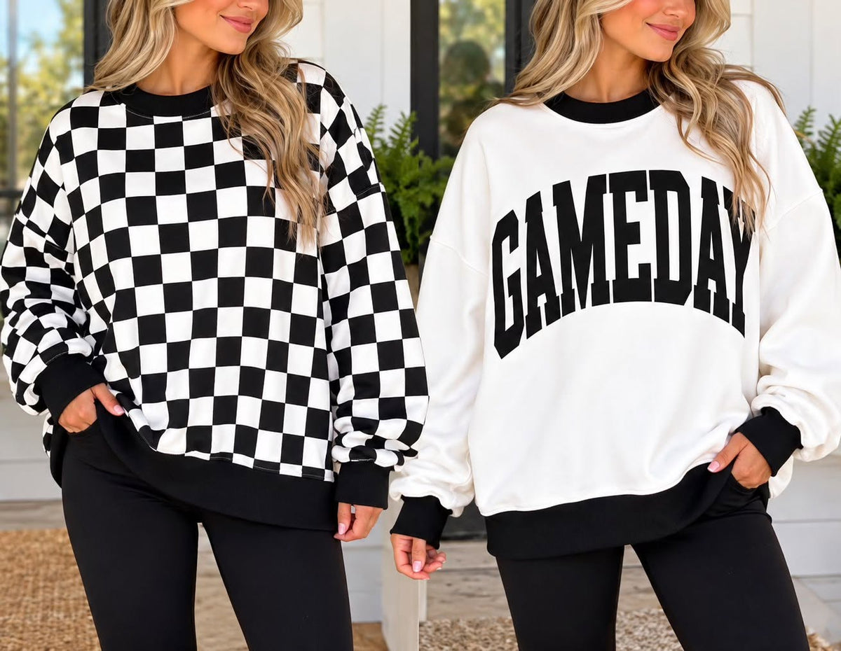 White Checkered Reversible Gameday Sweatshirt