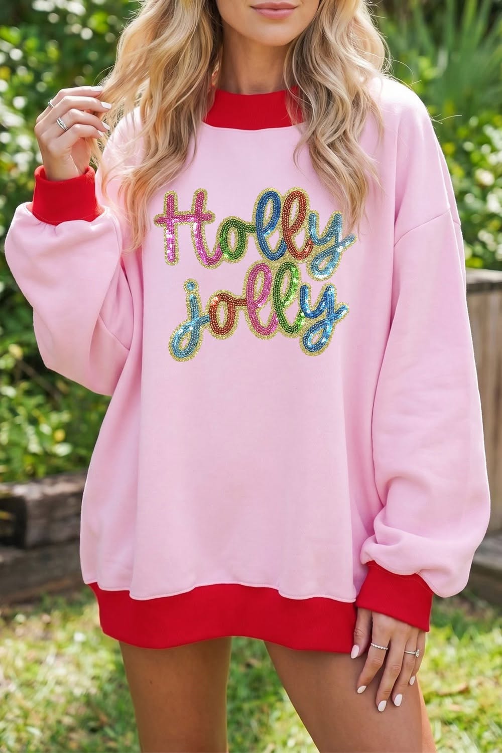 Pink Holly Jolly Sequin Sweatshirt