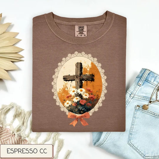 Vintage Floral Cross Tee