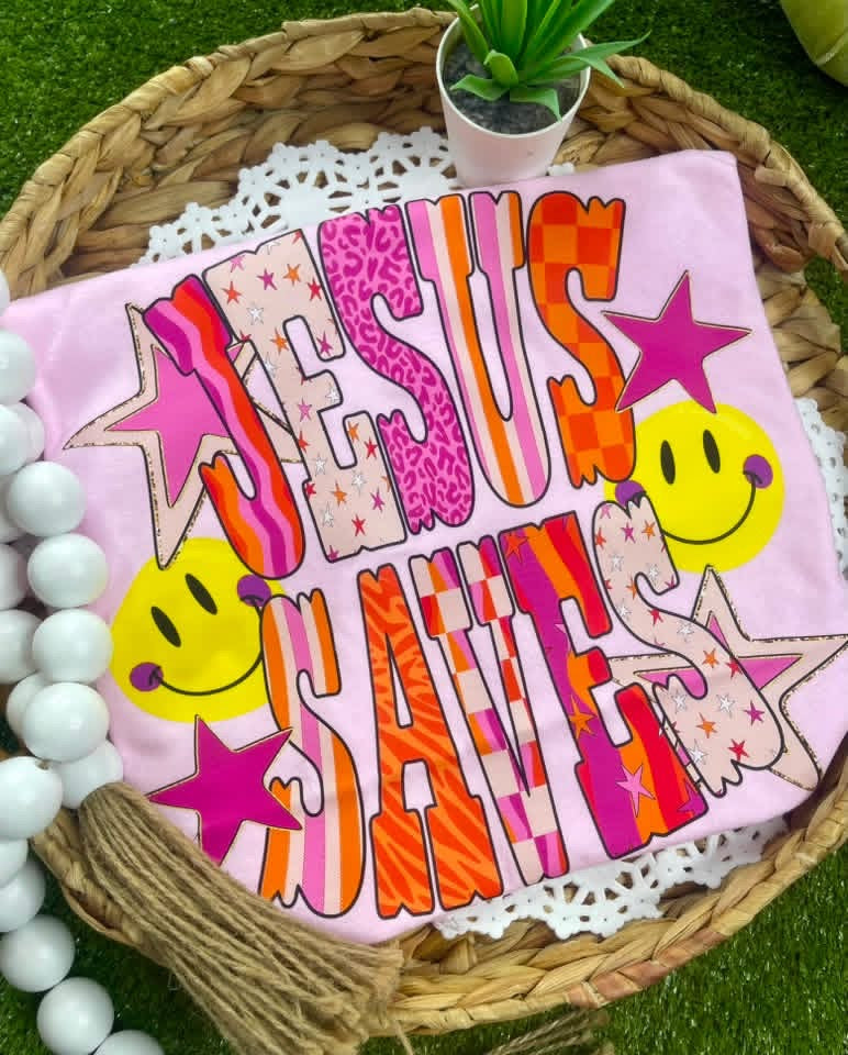 Pink Retro Jesus Saves
