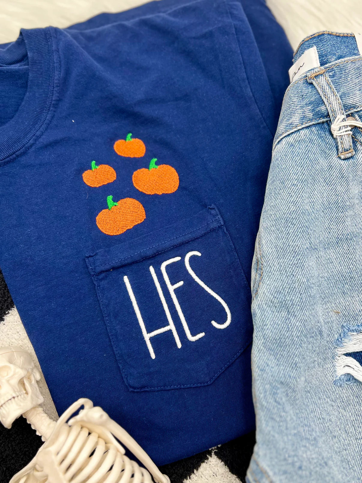 Pumpkin Monogram Comfort Color Pocket Tee