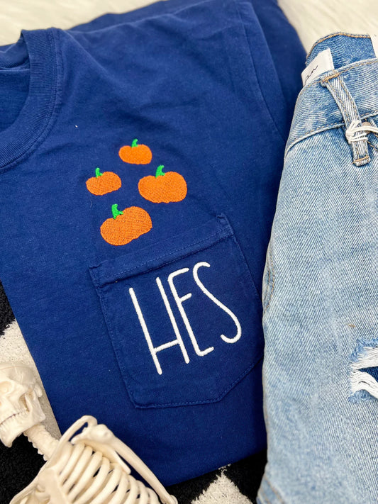 Pumpkin Monogram Comfort Color Pocket Tee