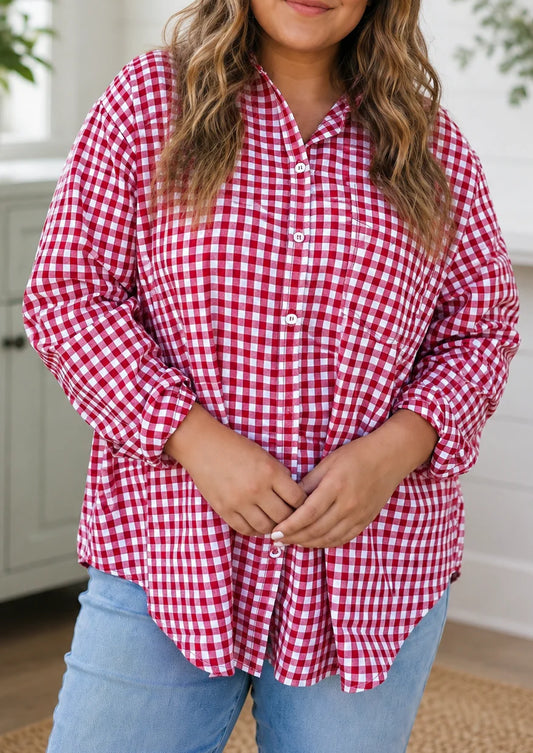 PLUS Red Plaid Button Shirt