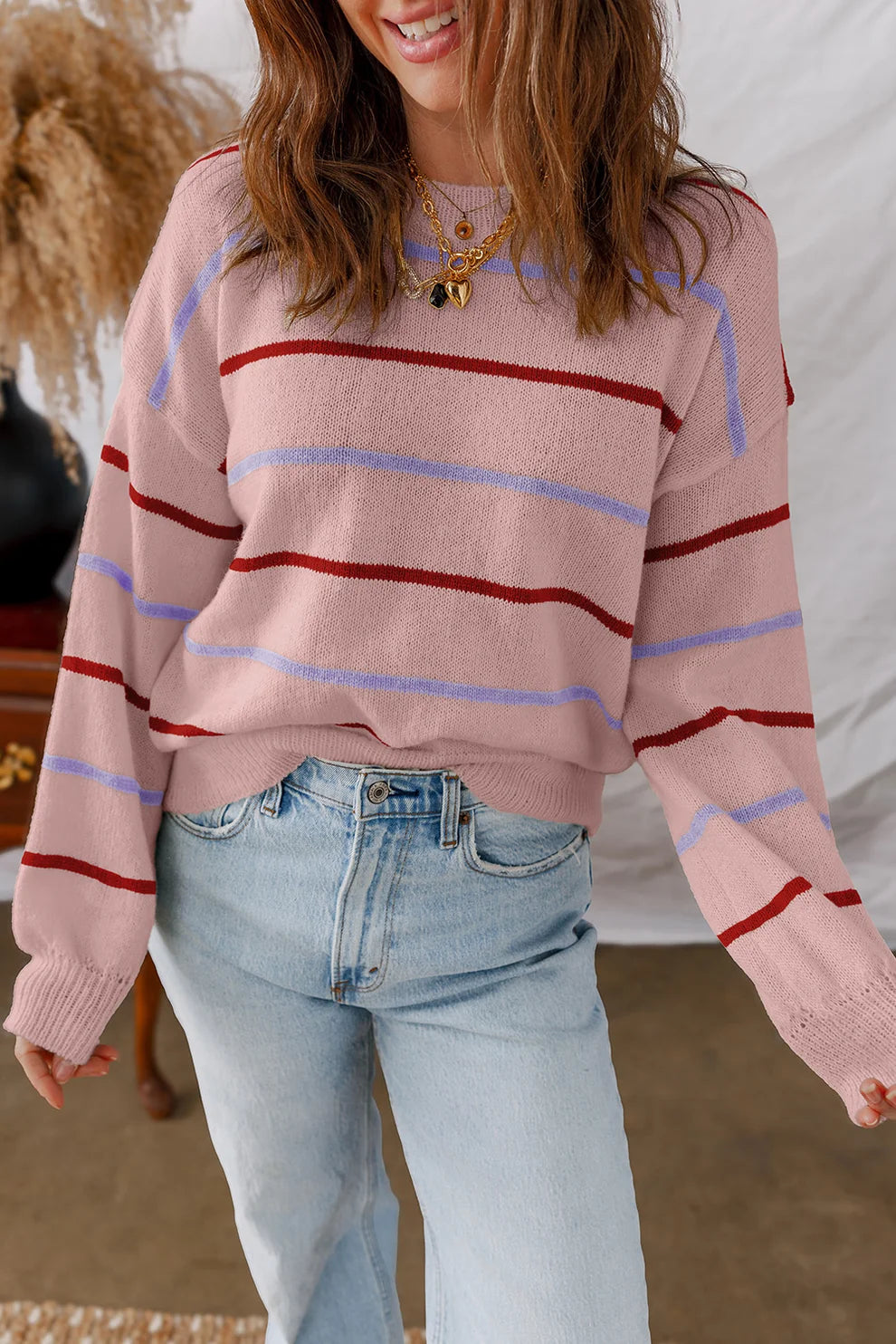 Striped Ribbed Edge Sweater (Multiple Colors)